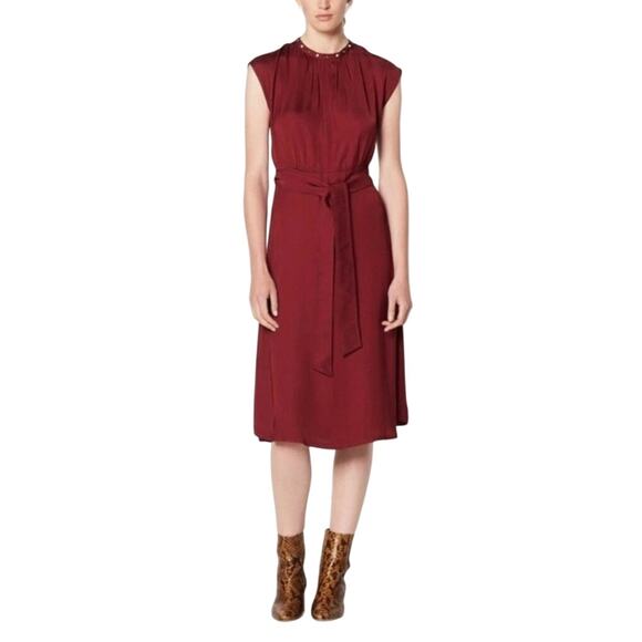 Sandro Conique Merlot Burgundy Embellished Neckline Midi Dress Women’s EU 36 - Picture 1 of 11